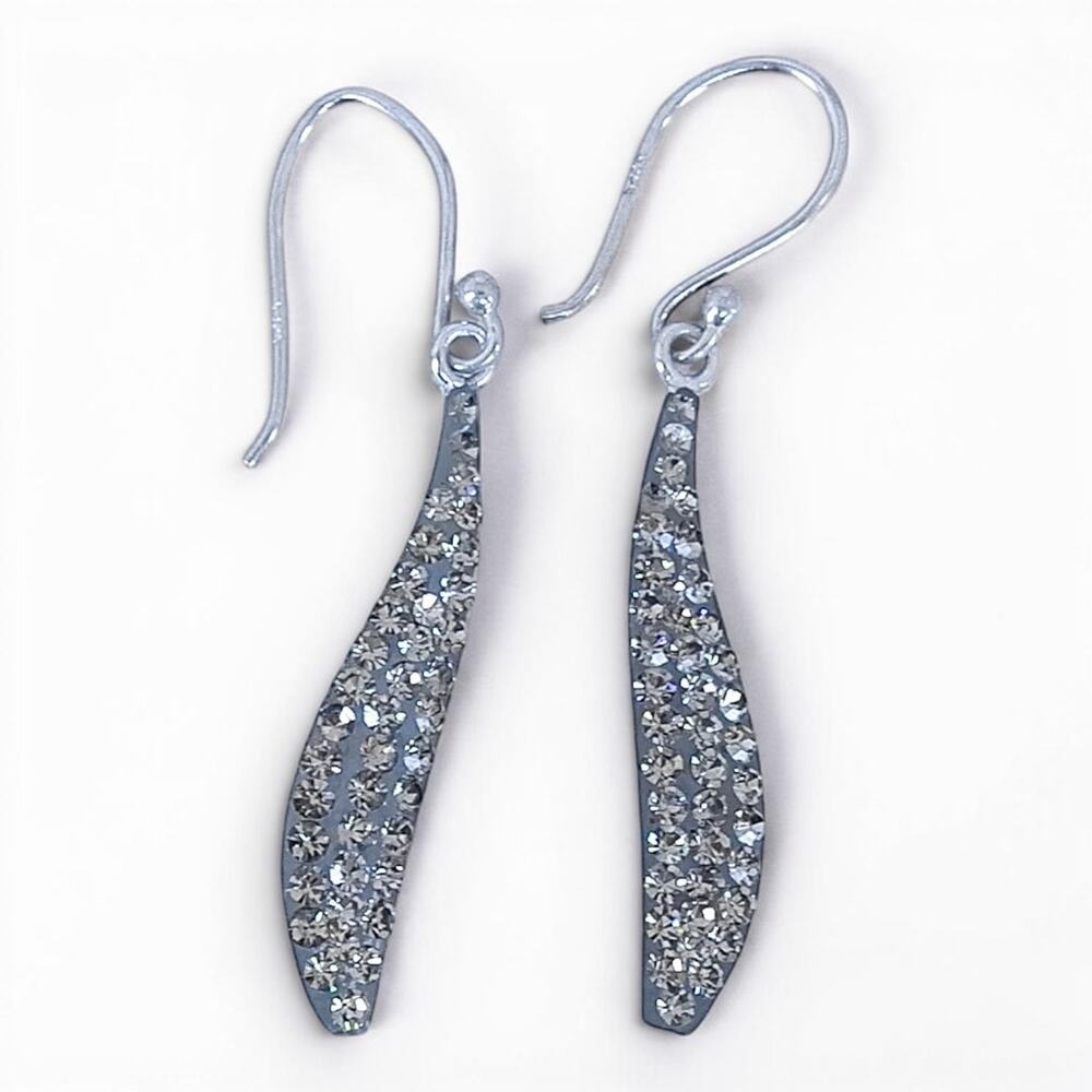 Vintage Sterling Silver 925 Pave Crystal Teardrop Dangle Earrings French Hook